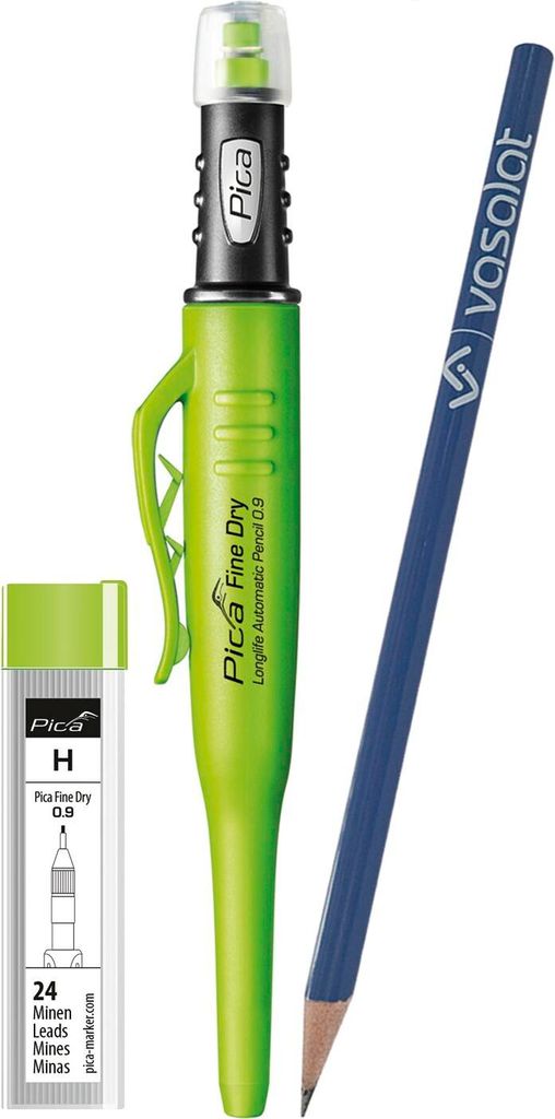 Pica Marker Set - Pica Fine Dry 0.9 Druckbleistift mit 24 Ersatzminen graphit Härte H