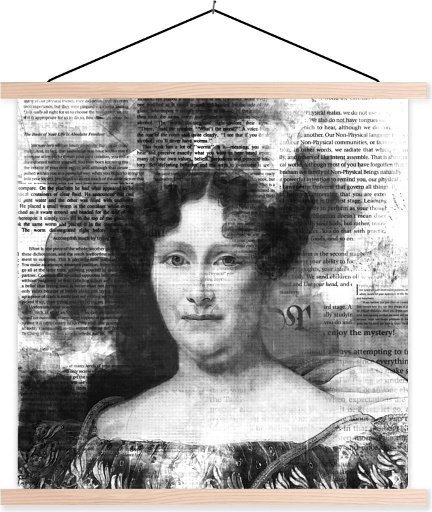 MuchoWow Textilposter Johanna Henriette Engelen - Alexandre Jean Dubois Drahonet - Schwarz und Weiß 60x60 cm mit holzfarbenen Rahmen - Wanddekor...