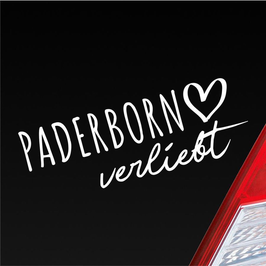 Auto Aufkleber Paderborn verliebt Herz Stadt Heimat Liebe Car 19x7 cm Weiss Matt Sticker Heckscheibenaufkleber
