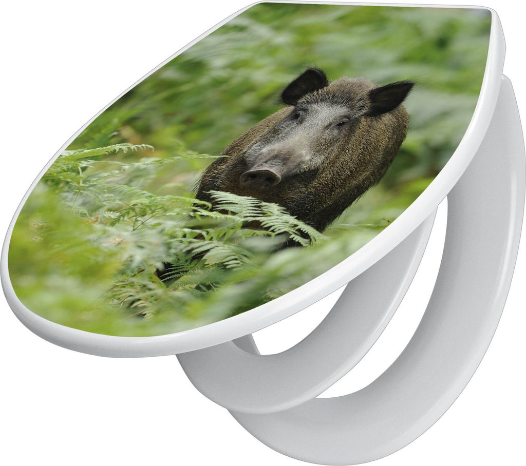 banjado Familien WC Sitz mit Absenkautomatik 37x44,5x5cm -Wildschwein - Klodeckel/Klobrille mit kindersitz aus hochwertigem Polypropylen - universe...