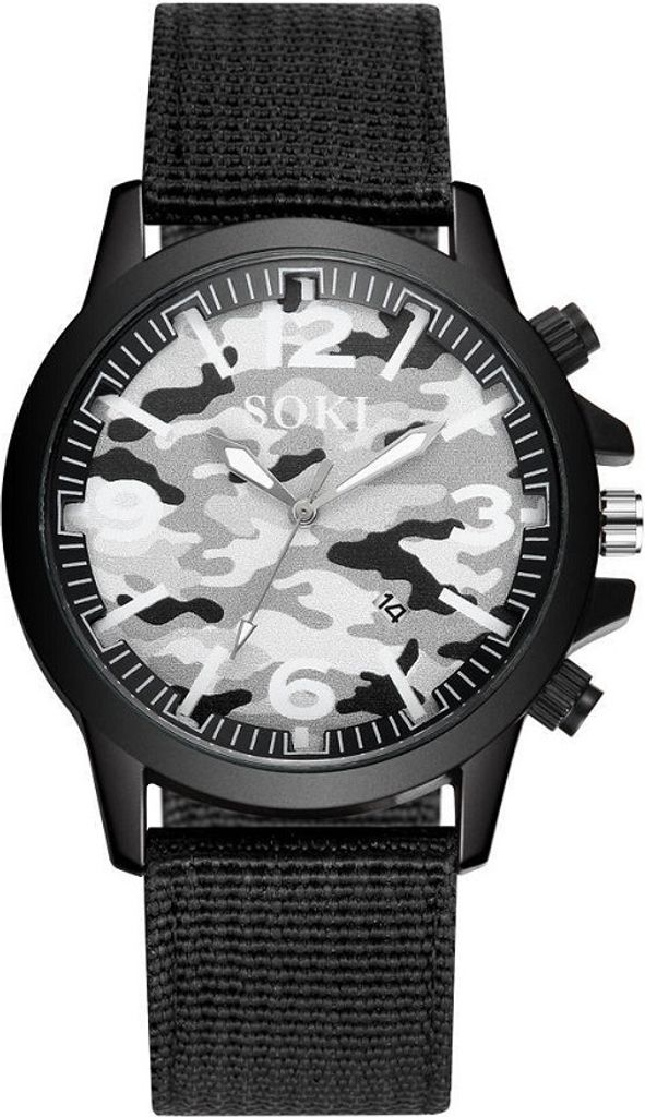 Sportliche Herren Uhr Zoran - Schwarz / Weiß mit Camouflage-Muster KP14470