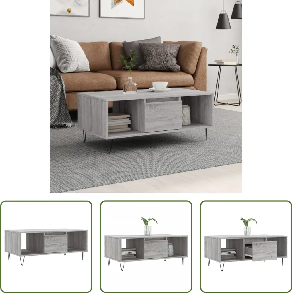 The Living Store Tavolino Grey Sonoma 90x50x36,5 cm Materiale a base di legno