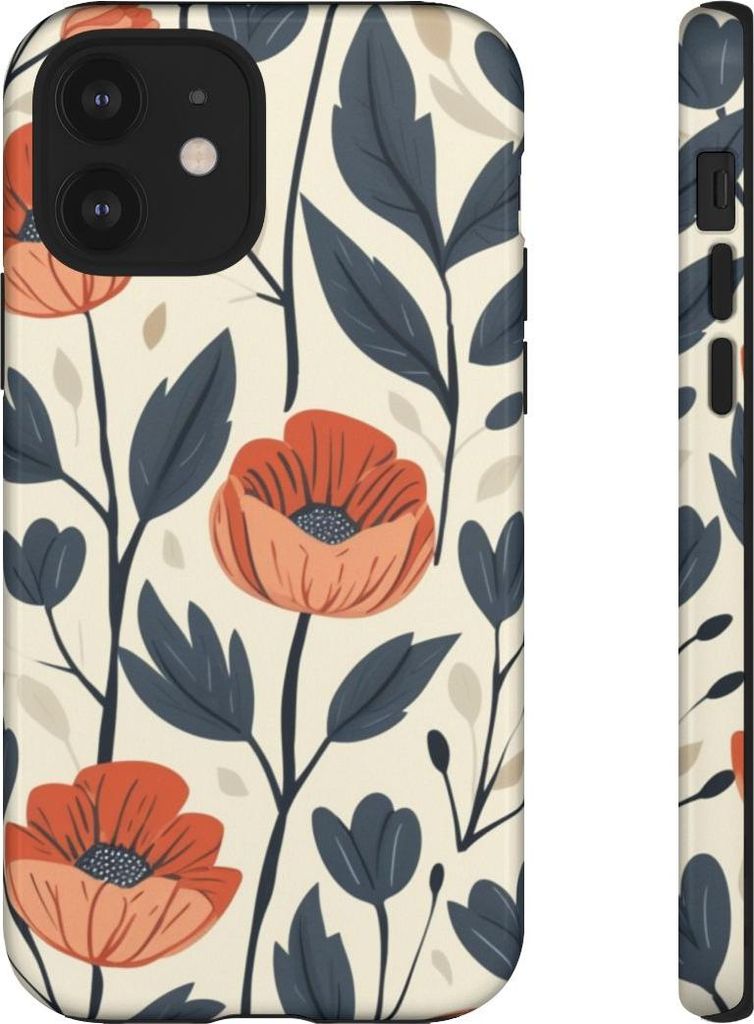 Florales Muster in Orange und Blau – Hülle Kompatibel mit iPhone 12