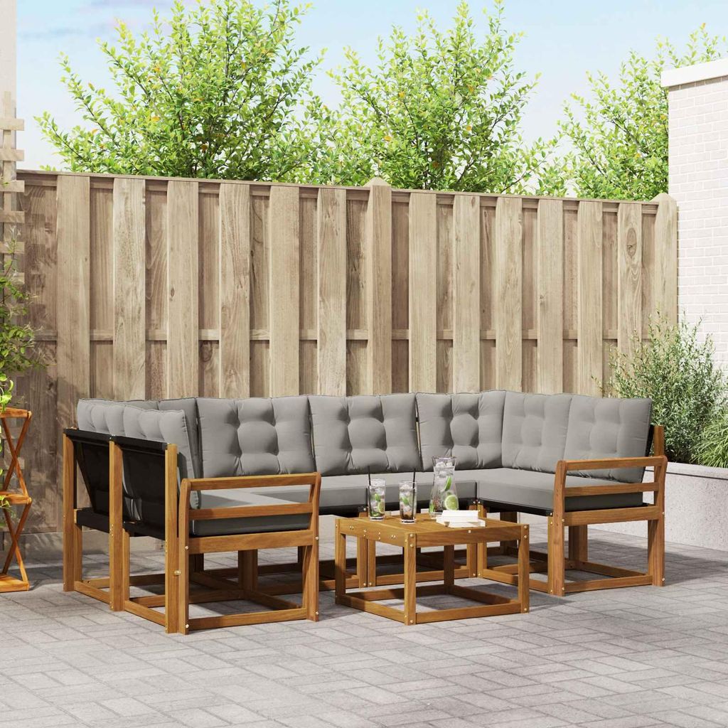 "im Sonderangebot"Outdoor-Sofagarnitur - CLORIS - Balkonmöbe/Sitzgruppe - mit Kissen 7 pcs - Moderne Design - Natürlich und Hellgrau - Gartensofa...