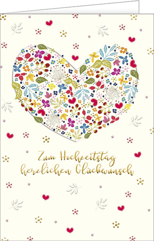 Hochzeitstag Glückwunschkarte mit Briefumschlag, Herz Folienprägung