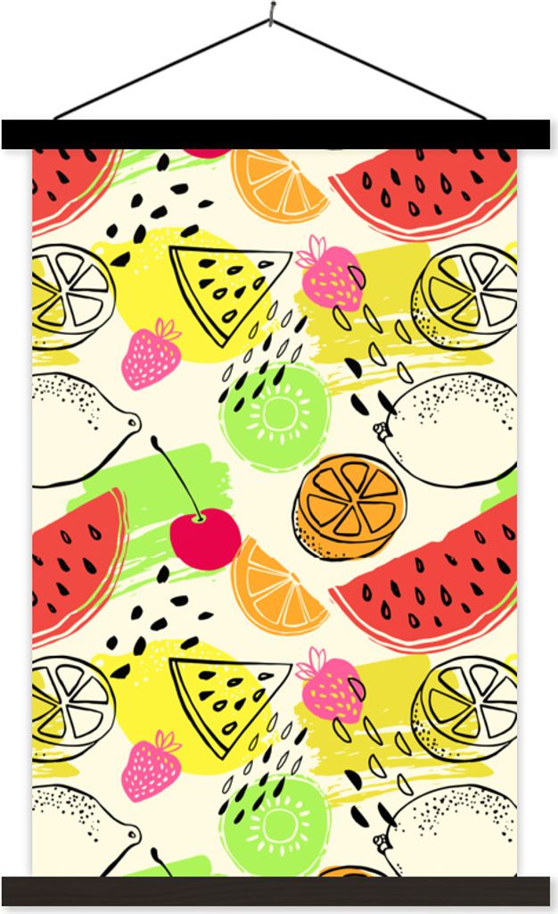 MuchoWow Textilposter Wassermelone - Zitrone - Schablonen 120x180 cm mit schwarzem Rahmen - Fotos