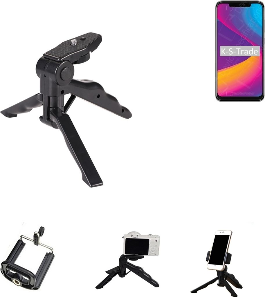 K-S-Trade Stativ Tisch-Ständer Dreibein Handy-Stativ Ständer kompatibel mit Panasonic Eluga X1 Pro Mini-Stativ Smartphone Tripod Handy-Stativ aus