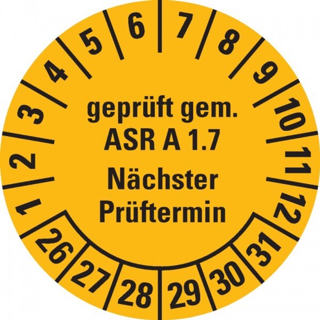 Dreifke Prüfplakette gem. ASR A1.7, 26-31, gelb, Dokumentenfolie, Ø3...