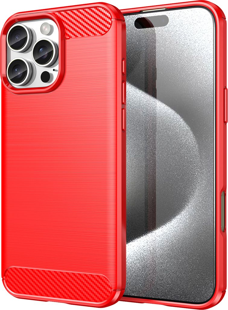 Hülle für iPhone 16 Pro Max Carbon-Faser Weich TPU Silikon Stoßfest Handyhülle Rot