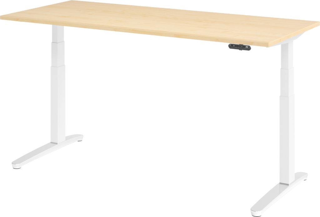 bümö Schreibtisch elektrisch XBHM - Nachbildung Ahorn, Größe: 180 x 80 cm, Gestell: Weiß/Alu poliert