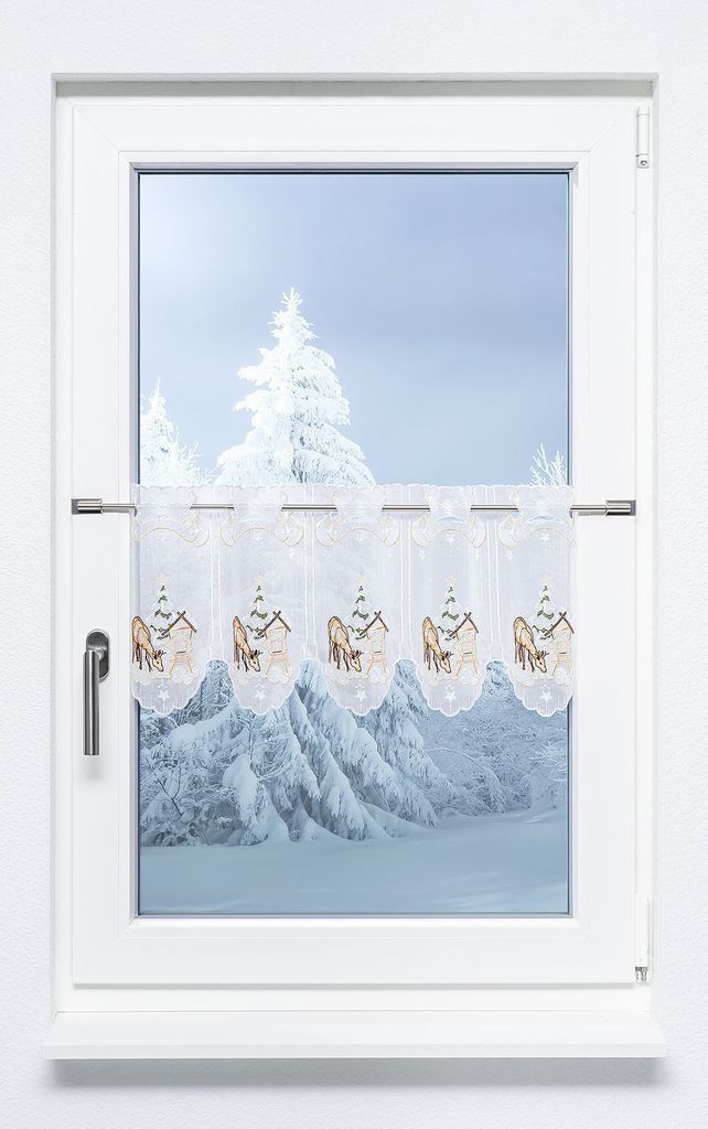 Scheibengardine Plauener Spitze - Futterkrippe (Bx H) 129.60cm * 30cm Braun/terrabraun