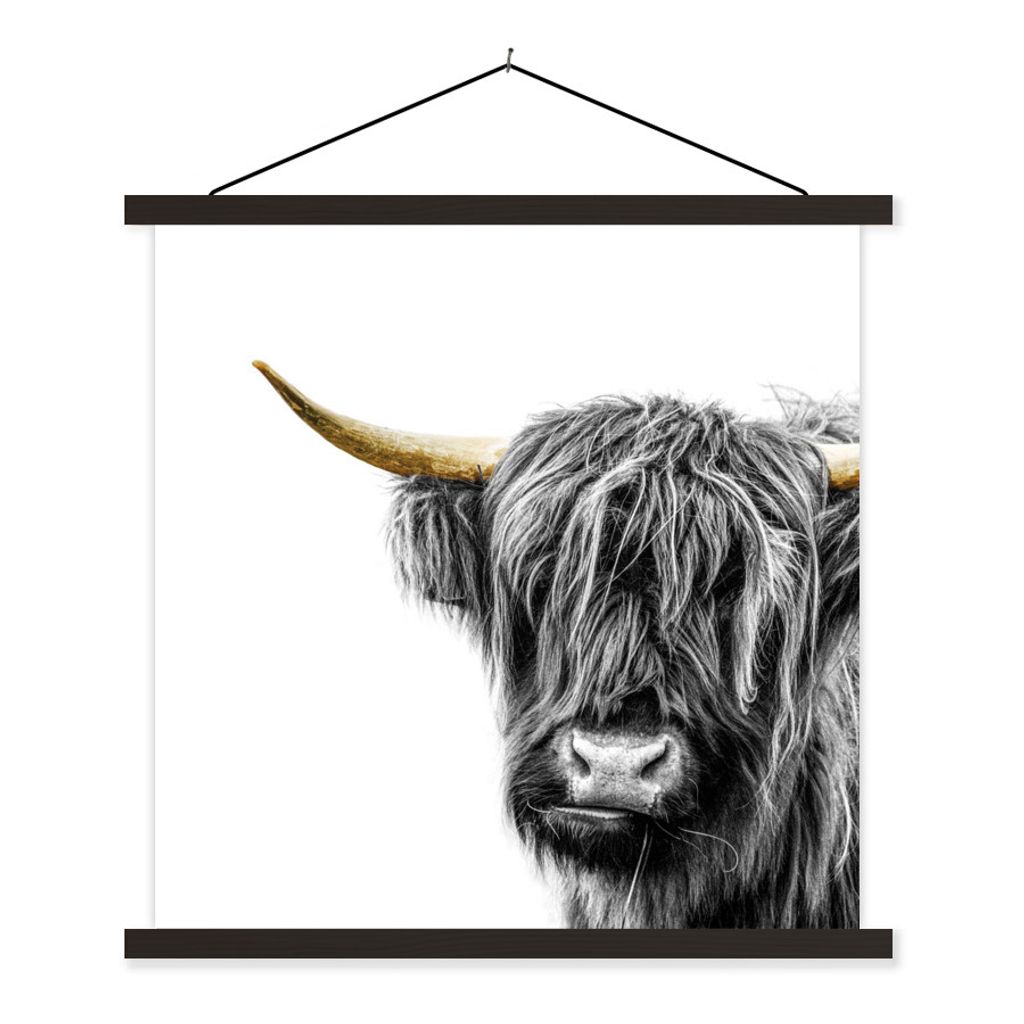 MuchoWow Textilposter Schottischer Highlander - Tiere - Goldene Hörner 60x60 cm mit schwarzem Rahmen - Posteraufhänger