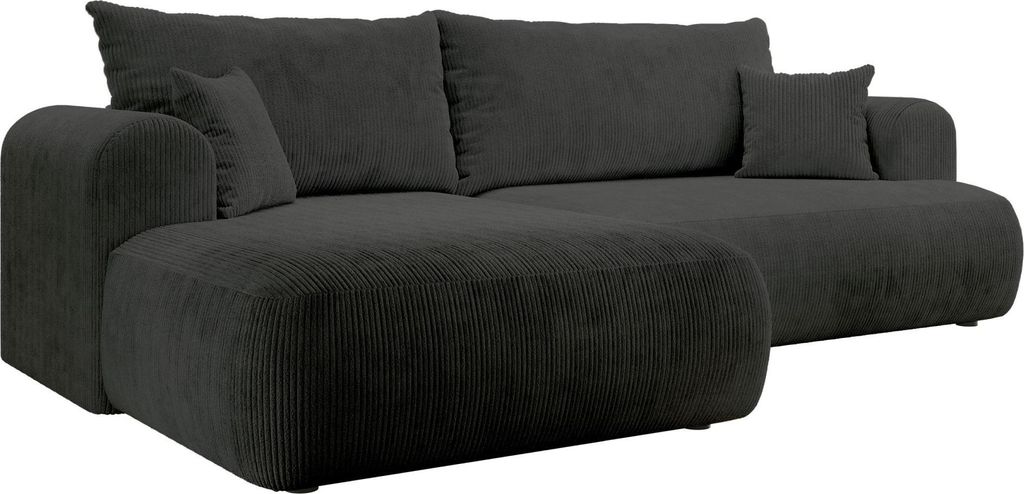 Selsey Ovo Cord – Ecksofa Schlaffunktion, Bettkasten, Cordstoff, links, Dunkelgrau