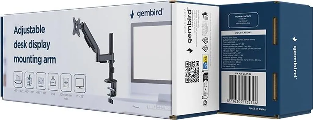 Bras de fixation pour écran GEMBIRD support de bureau articulé noir - 5