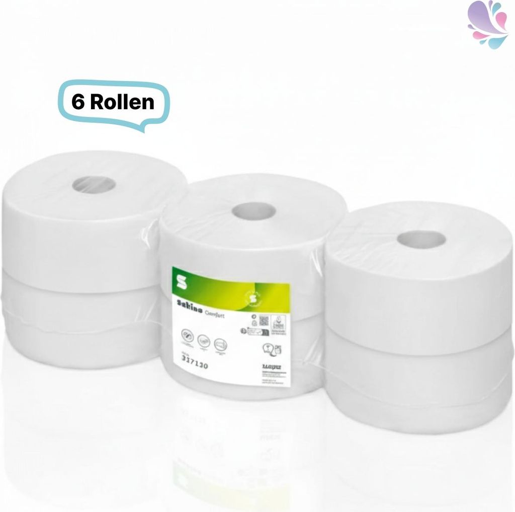 JUMBO/ GIANT Comfort Toilettenpapier Großrollen, 6 Rollen, 2-lagig, 380m je Rolle, Recycling