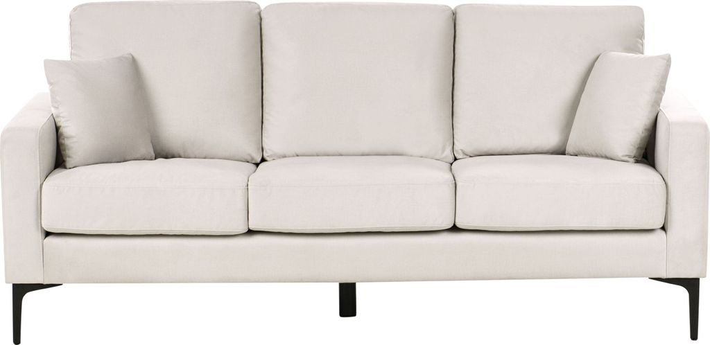 BELIANI Sofa Hellbeige Stoffbezug 3-Sitzer Dicke Polsterung mit 2 Dekokissen Metallfüßen Freistehend für Wohnzimmer Flur Diele Büro