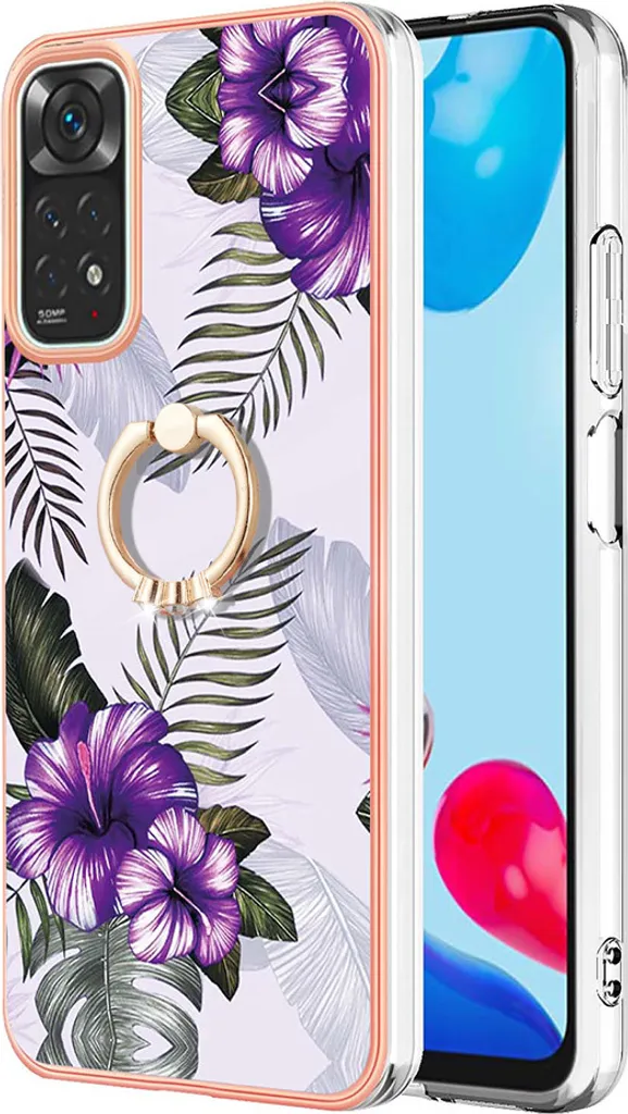 Custodia per Xiaomi Redmi Note 11 4G/Note 11s, custodia protettiva in silicone TPU a fantasia con supporto ad anello Viola