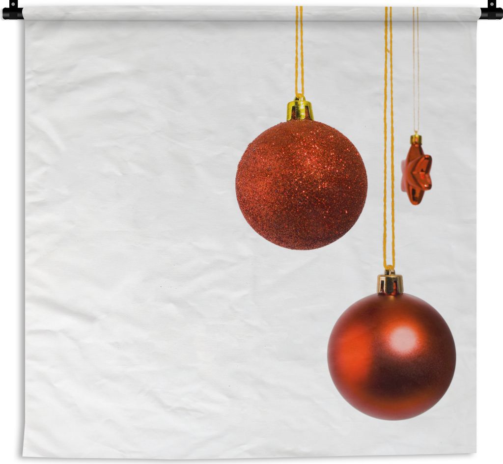 MuchoWow Wandteppich Wandbehang Ein Paar rote Kugeln mit einem roten Weihnachtsstern 150x150 cm Tapisserie Dekoration Wandtuch - Wohnaccessoires ...