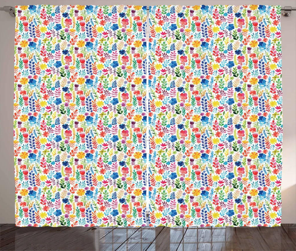 Tenda Shabby Chic ABAKUHAUS Fiori Lavabile: 280x245 cm Multicolore - 1