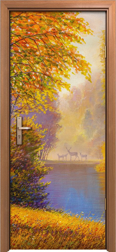 Türposter 80x200 cm Türaufkleber Türtapete Türfolie Klebefolie Landschaft Gemälde Birke Herbst