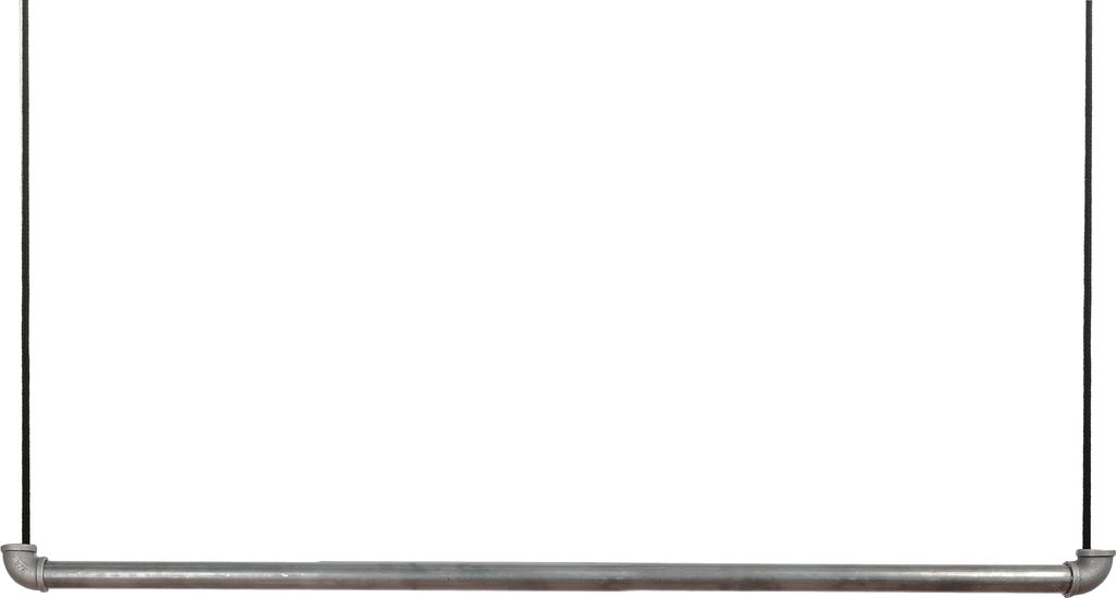 Natural Goods Berlin Pipe GARD Swing, Kleiderstange, Deckenmontage, Hängegarderobe, Temperguss, B110 cm, Schwarzes Seil