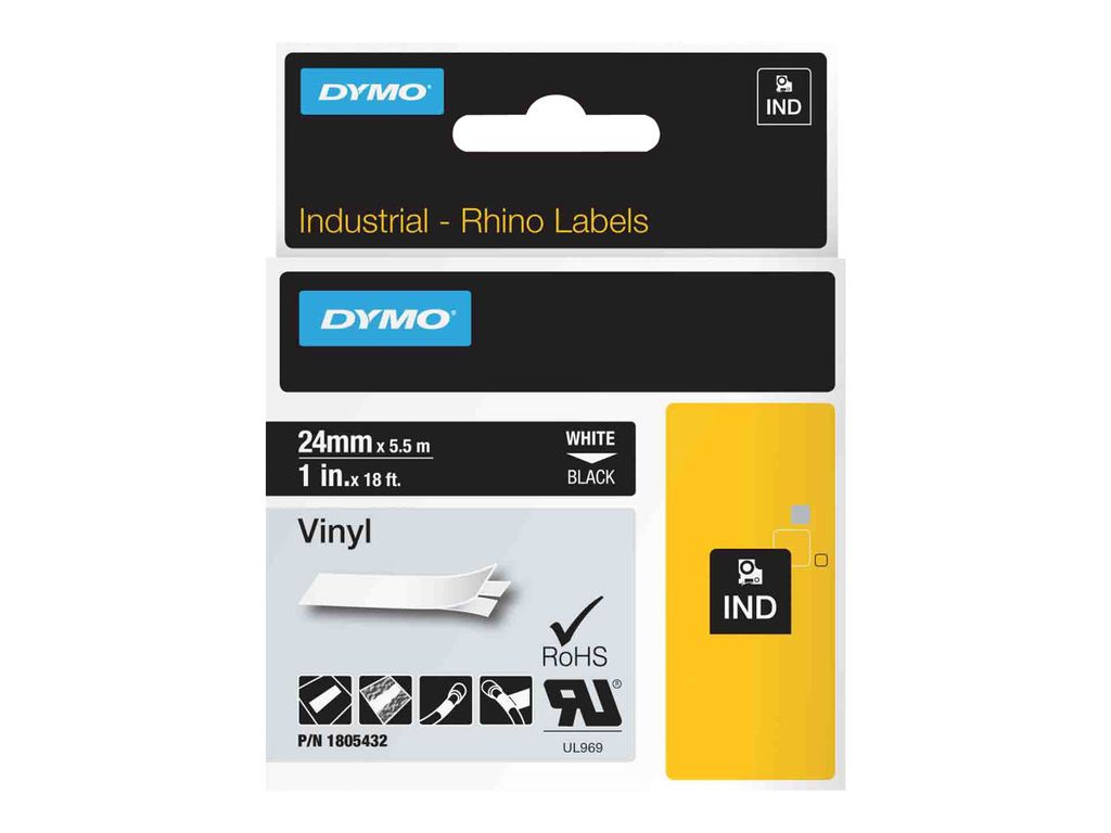 Dymo Rhino 6000+ Vinyl 24 mm x 5,5 m weiß auf schwarz Produktbild 