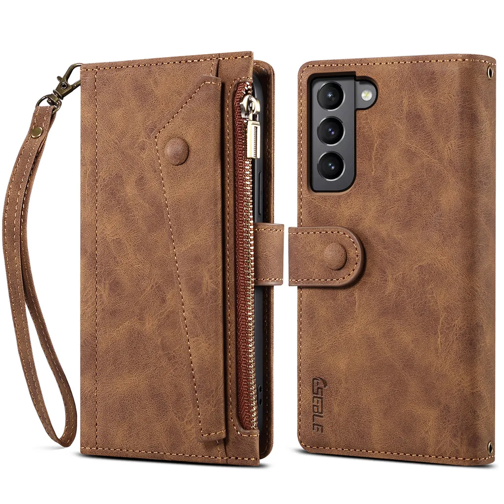 Idea Regalo: Custodia Premium Samsung S22 Plus 5G Marrone con Zip