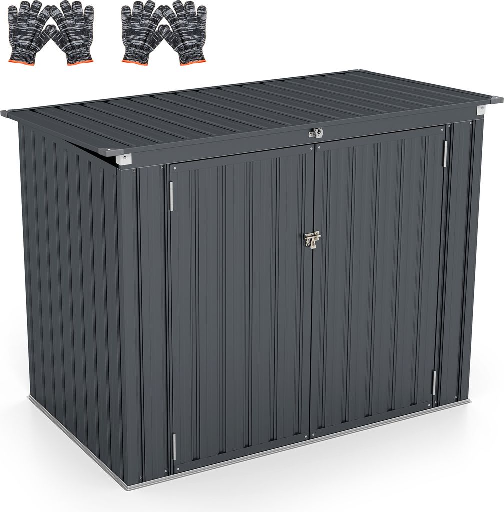 COSTWAY Mülltonnenbox für 2 Mülltonnen, Gartenbox mit 2 Türen & Klappdeckel, Gartenschuppen abschließbar wetterfest, anthrazit, Metall 172x95,...