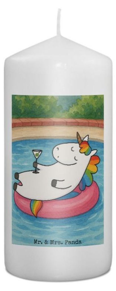 Mr. & Mrs. Panda Kerze Einhorn Cocktail Design 15 x 7 cm - Weiß - Geschenk, Sekt, Freundin, Erinnerungslicht, Stumpenkerze, Erinnerungskerze, Spru...