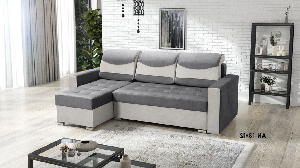 Ecksofa ARTUR mit Schlaffunktion und Bettkasten, L-Form - links - L-Couch, Farben: Grau/Anthrazitgrau
