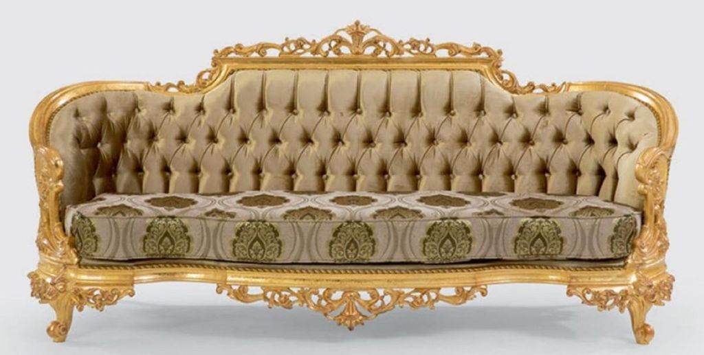 Casa Padrino Luxus Barock Sofa Grün / Grau / Gold 235 x 95 x H. 110 cm - Handgefertigtes Wohnzimmer Sofa mit elegantem Muster - Barock Wohnzimmer ...