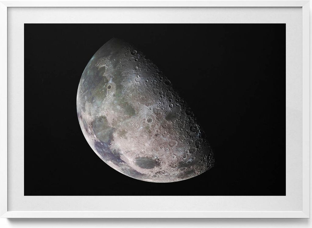 Mond am schwarzen Himmel– Wandbild mit Rahmen – Gerahmtes Bild – Wanddekoration – 100x70 cm – Weiß Rahmen