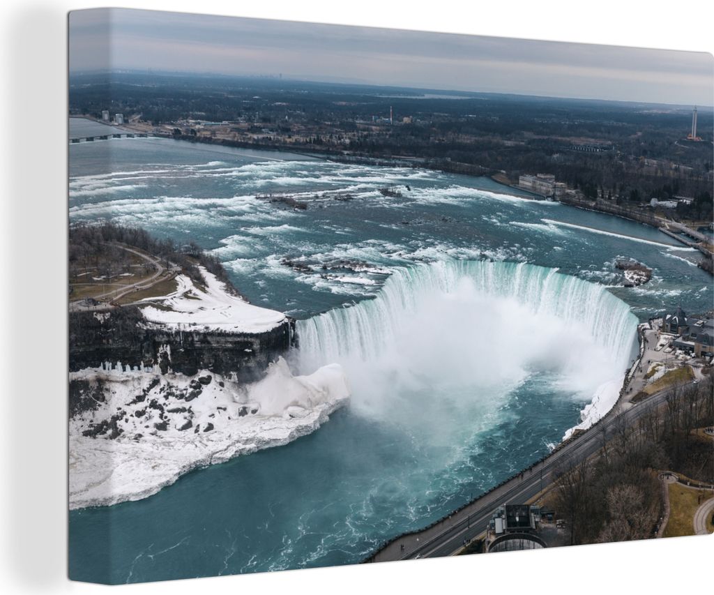 OneMillionCanvasses - Leinwandbilder - 140x90 cm, Kanadas Niagarafälle aus der Vogelperspektive, Wandbilder Kunstdruck Wanddekoration - Foto auf...