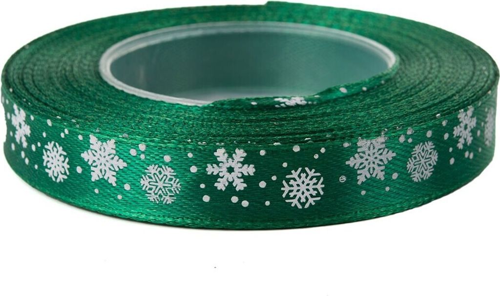 Dekolo Geschenkband Satin Dekoschleife mit Schneeflocke Breite 12mm Grün
