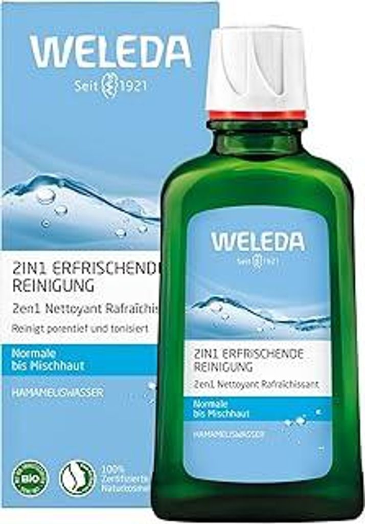 WELEDA Bio 2in1 Erfrischende Reinigung, Naturkosmetik Gesichtswasser und Make-up Entferner zur porentiefen Reinigung und Pflege von Gesicht, Haut u...