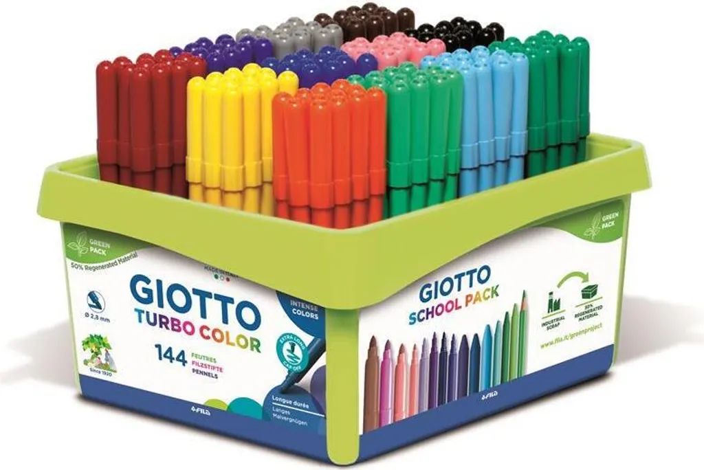 Marqueurs à pointe bloquée Giotto Turbo Color - 144 feutres multicolores