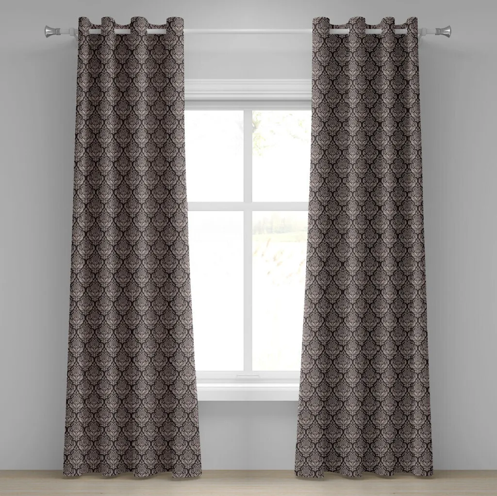 Rideau à œillets Damas ABAKUHAUS Motif Byzantin Beige Gris 280x175cm