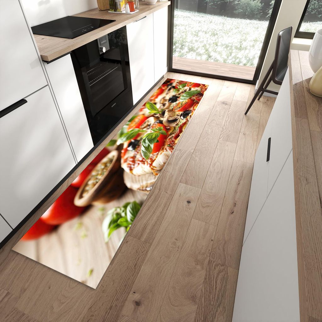 Küchenteppich 60x270cm rutschfest & abwischbar PVC Läufer - Pizza im Holzofen