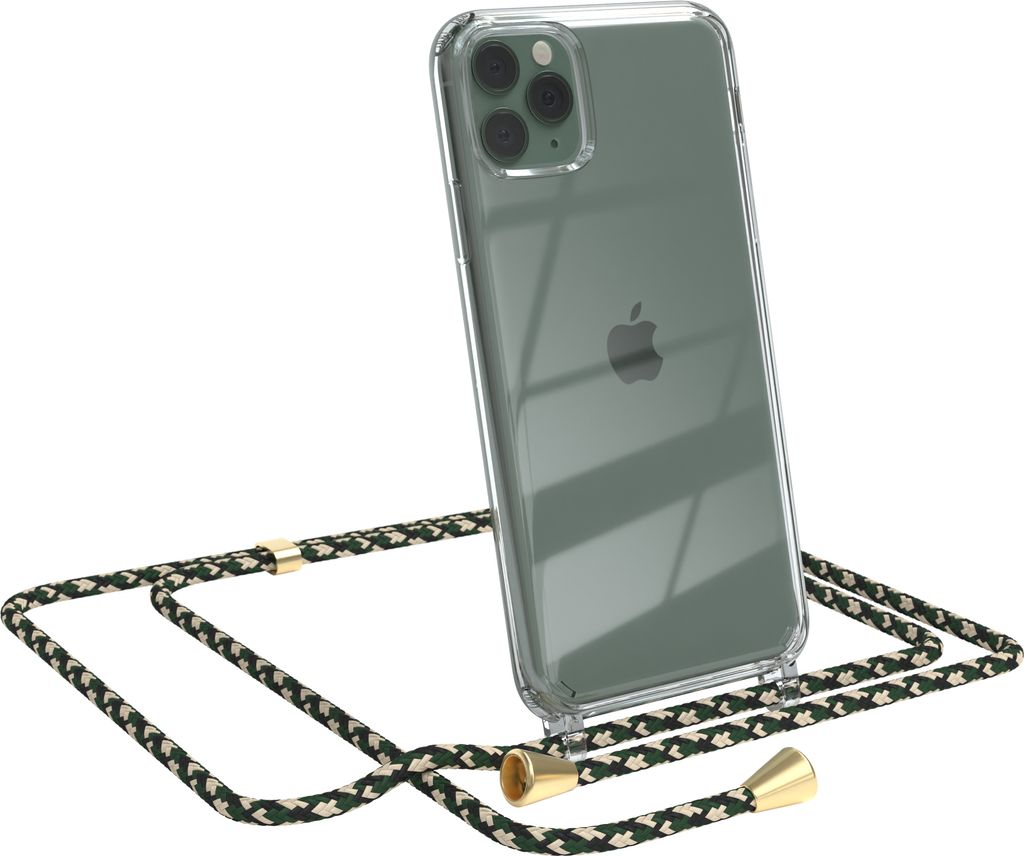 EAZY CASE Handykette kompatibel mit Apple iPhone 11 Pro Max, Handyhülle mit Umhängeband, Handykordel, Schutzhülle Clear, Band in Grün