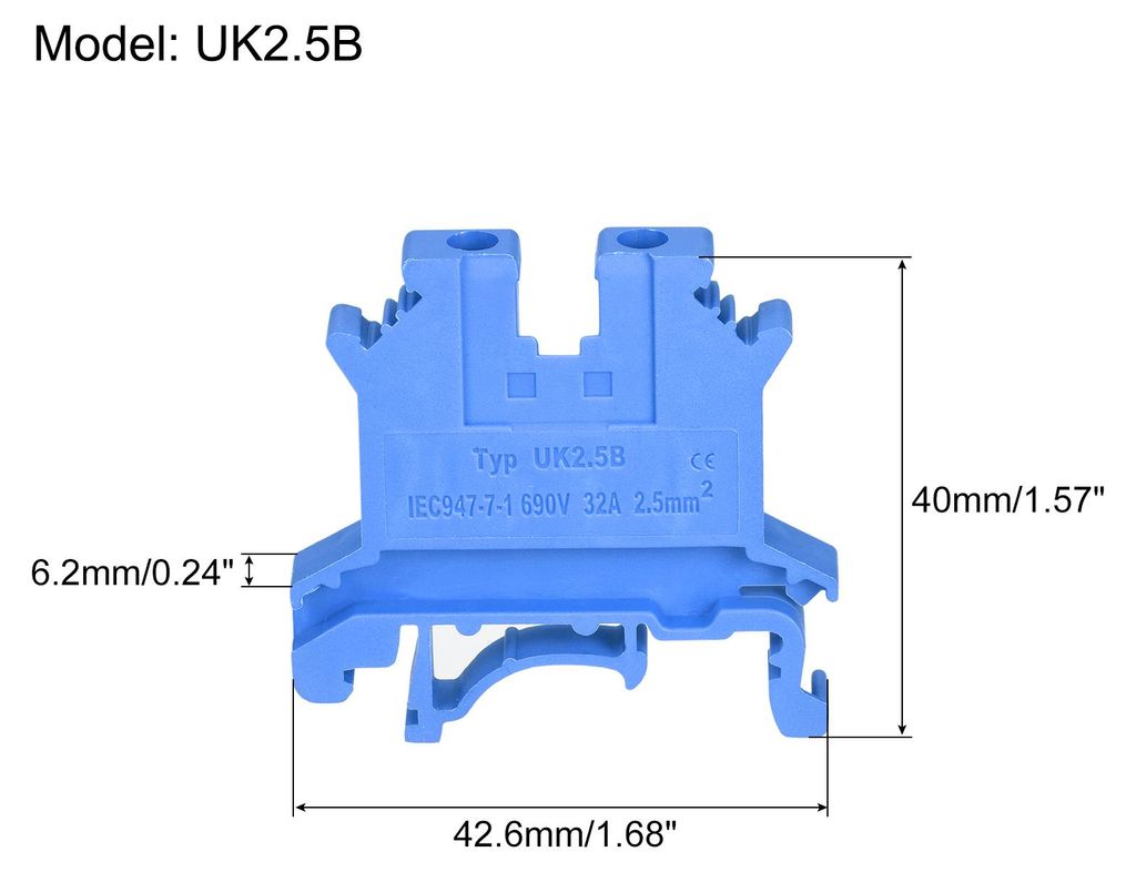 Paket von 20 DIN Schiene Montageklemmen Schraubklemme UK2.5B Blau