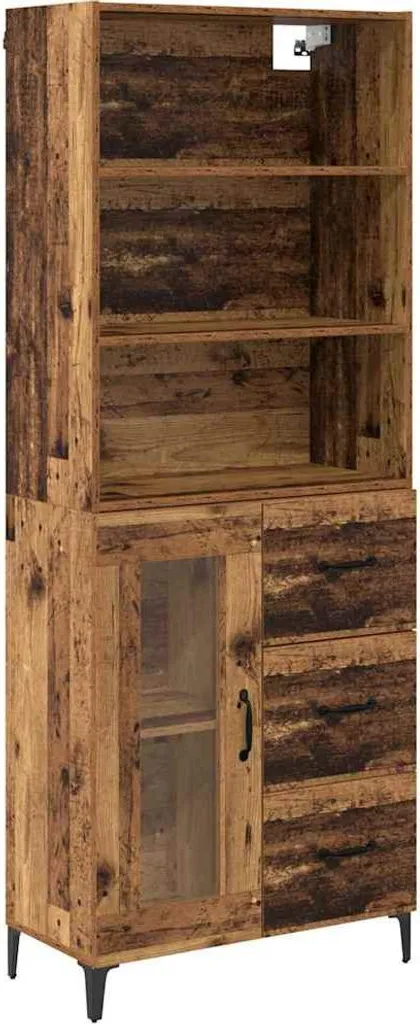 Highboard aspect bois récupéré - Grand meuble de rangement haut industriel