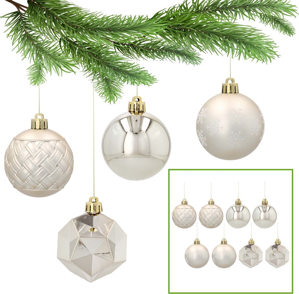 Goldene Christbaumkugeln, Set aus Kunststoffkugeln, Christbaumschmuck 6cm, 8 Stück
