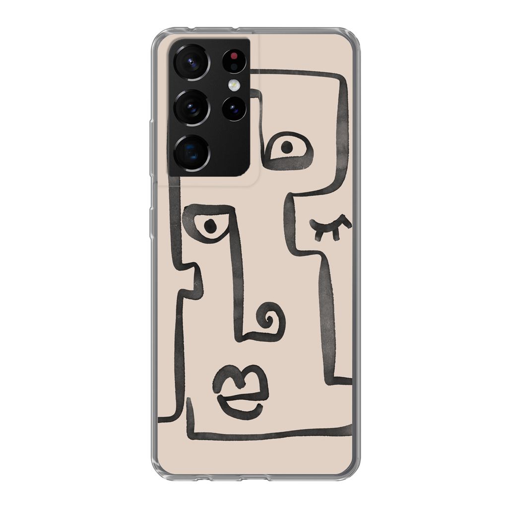 MuchoWow Handyhülle Schutzhülle Hülle für Samsung Galaxy S21 Ultra Auge - Lippen - Strichzeichnung Silikon Softcase Handy Hülle - Mobiltelefon