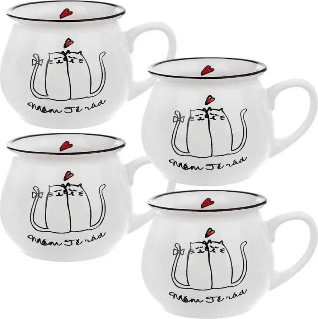 Set 4 Tazze Caffè Gatto Orion 300ml - Ceramica per Colazione Creativa