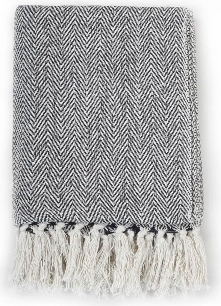 vidaXL Jeté de lit en coton à chevrons 220x250 cm bleu Image du produit 