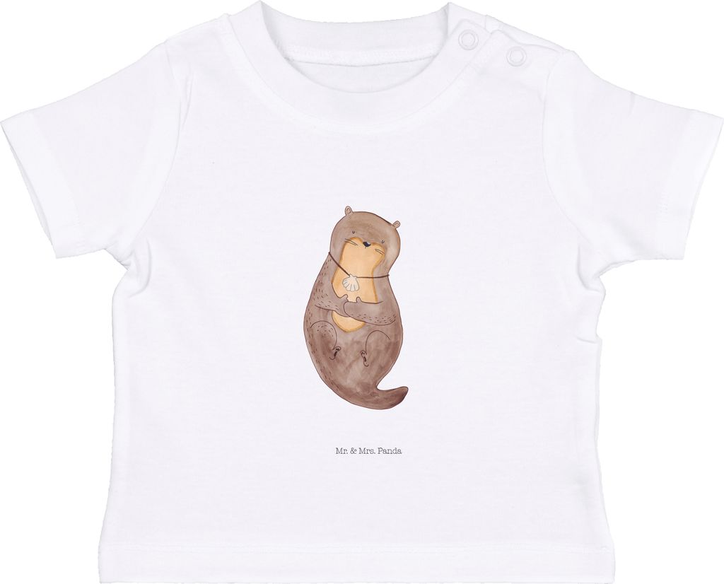 Mr. & Mrs. Panda T-Shirt Otter Muschel 6. - 12. Monat - Weiß - Geschenk, Motivation, Babyshirt, Baby Kurzarmshirt, Kinder Oberteil, Träumen, Shir...