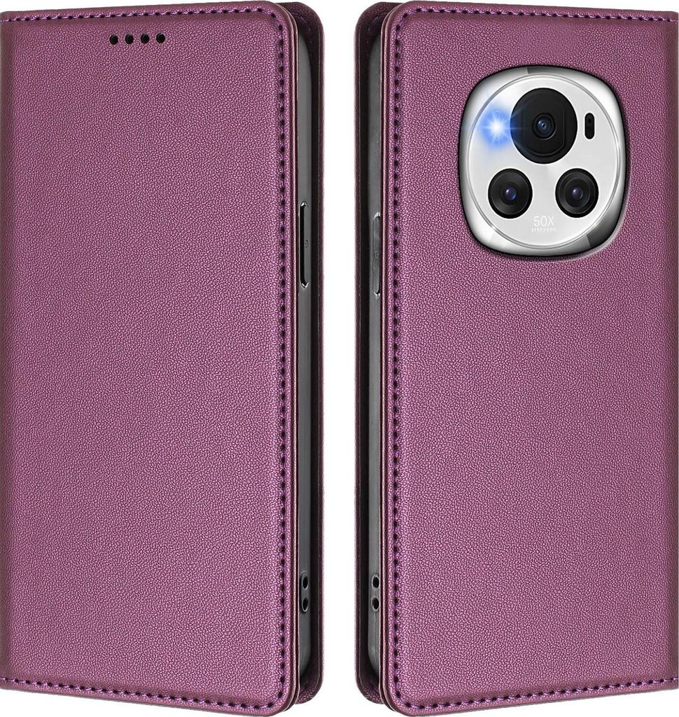Handyhülle für Honor Magic6, Kunstleder Klapphülle Stoßfeste Magnetische Hülle mit Ständer Lila