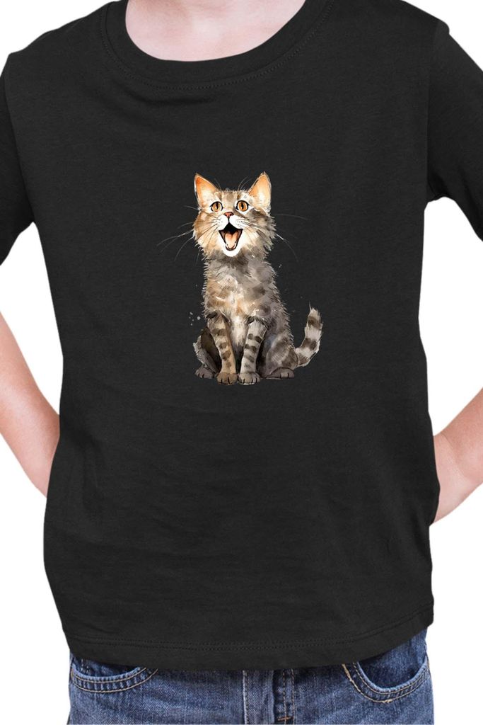 Kinder T-Shirt Funny Cats Breeds Domestic Shorthair Cat, 3-4 Jahr - 104 / Schwarz