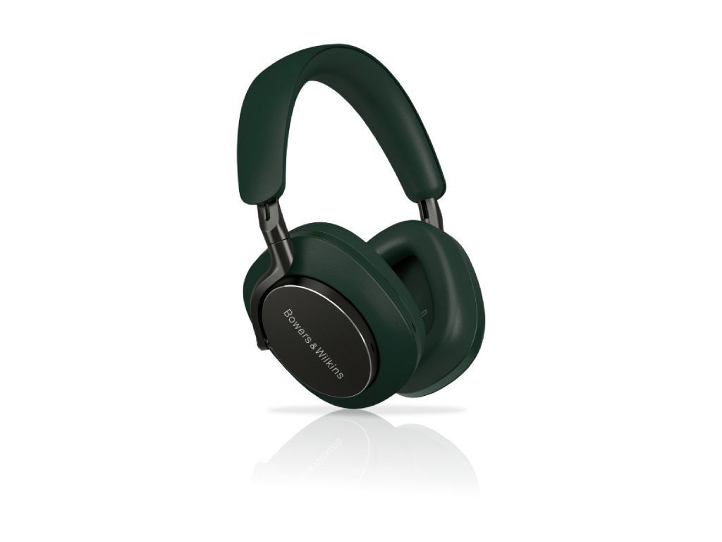 A pair of dark green over-ear headphones is shown against a white background.