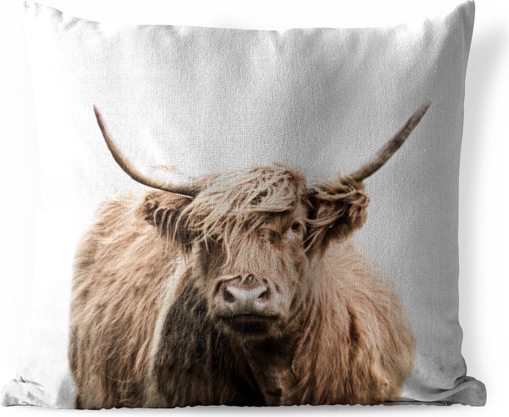 MuchoWow Outdoor Kissen - Porträt Schottisches Hochlandrind - Tiere - 40x40 cm - Wetterfest - Lounge Kissen - Kopfkissen - Interieur - Polster m...